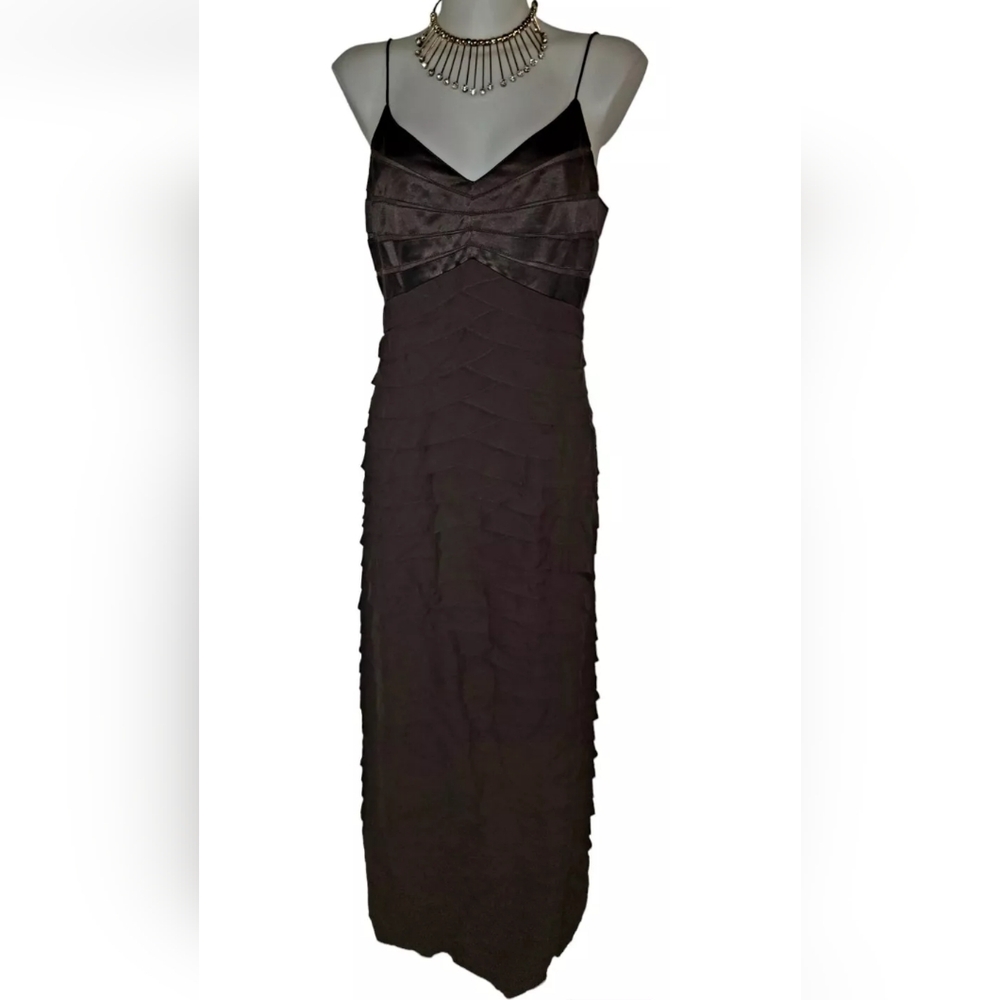 Vintage Y2K Chetta B Tiered Long Brown 100% Silk Prom Dress Sz 10